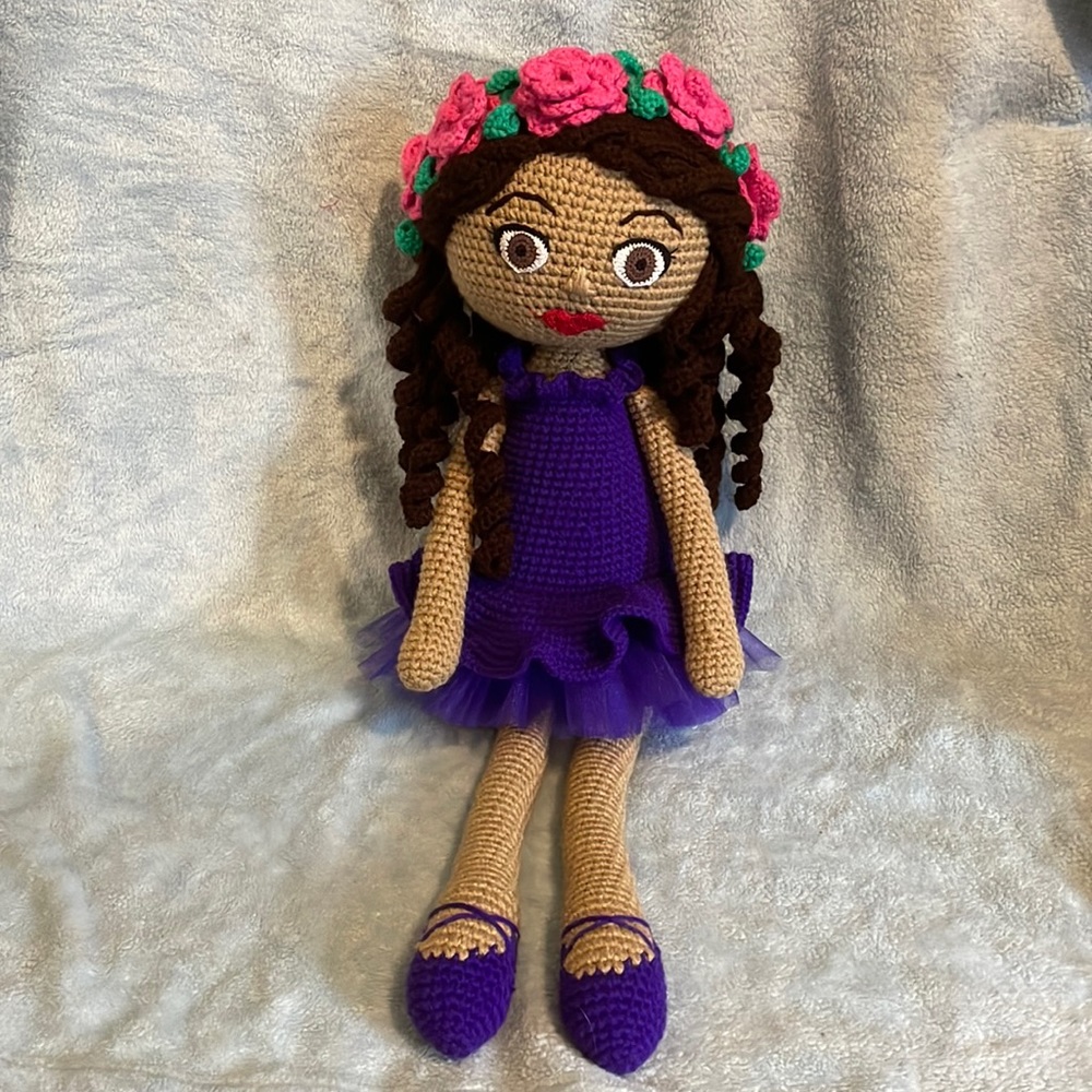 Dark Purple Ballerina Doll With Pink Flowers